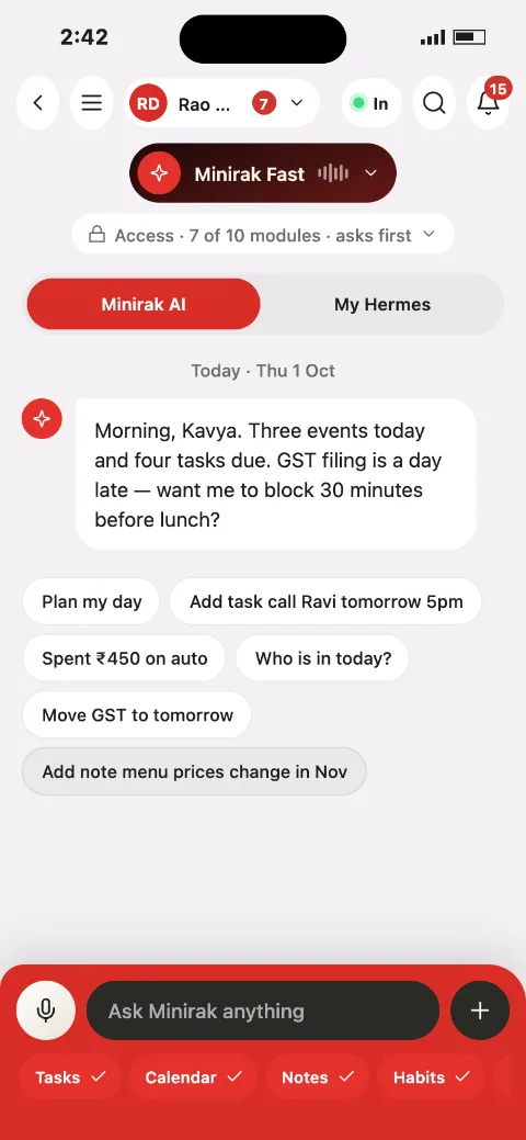 Minirak AI screen