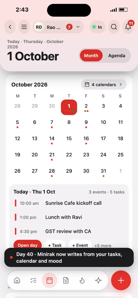 Calendar screen
